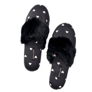 Victoria’s Secret silky slippers with faux fur